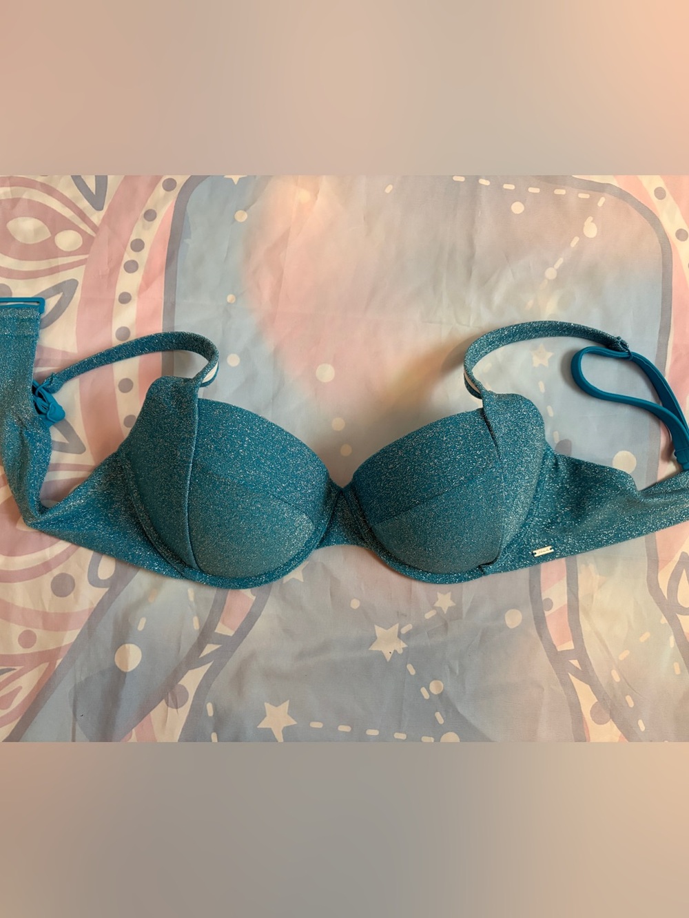 PINK Victoria's Secret Shimmery Teal Blue Bikini Top